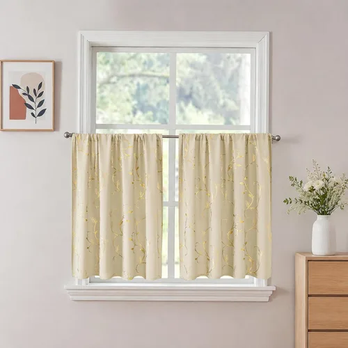 Vista 106 de BUHUA Juego de 2 paneles de cortinas opacas con estampado de vid plateada, cortinas con aislamiento térmico para oscurecer la habitación