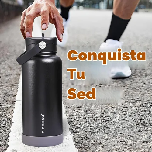 Vista 9 de Insulated Water Bottle with Lid & Boot & Stickers, 32 oz Negro
