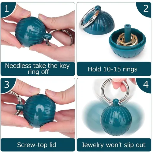 Vista 5 de Soporte portátil para joyas, caja de almacenamiento portátil de joyería, bola de soporte de anillo de viaje, organizador de píldoras, contenedor