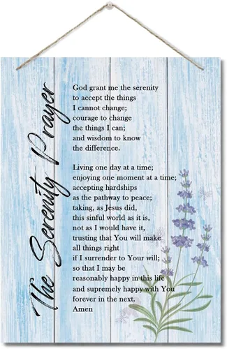 Vista 10 de Letrero de decoración de pared con texto en inglés "The Serenity Prayer", cita inspiradora de versículo de la Biblia, placa de pared impresa
