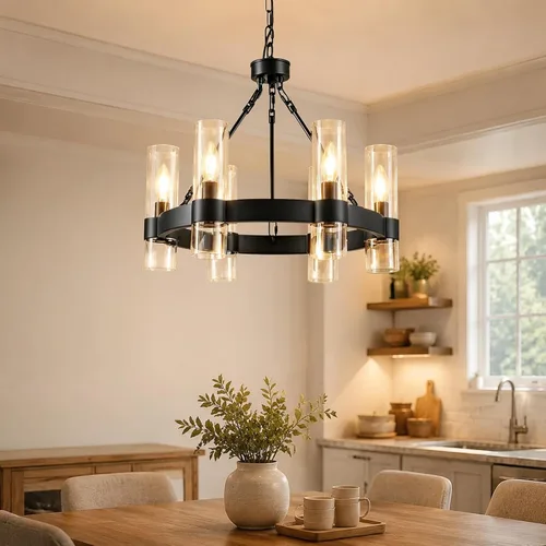 Vista 9 de Candelabros Lineales Dorados para Comedor, Candelabro Rectangular de 54" con Vidrio, Candelabros Modernos de 16 Luces Sobre Mesa, Candelabro