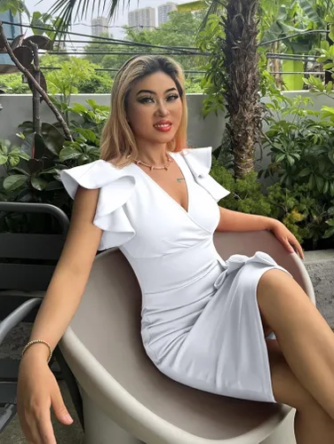 Vista 6 de YMDUCH Vestido midi sexy de manga con volantes y cuello en V para mujer