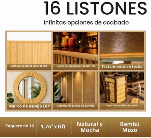 Vista 6 de amaZulu - Láminas de bambú de 1.75 pulgadas x 6 pies, ribete y molduras de bambú natural de Moso, paquete de 16, bordes de pared, borde