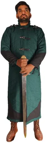 Vista 2 de Medieval gruesa acolchada longitud completa mangas Gambeson abrigo Aketon chaqueta, negro