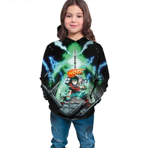 Vista 4 de Eohagv Sudadera con capucha de anime con estampado 3D, sudadera con capucha para cosplay, chaqueta con capucha para niñosniñas