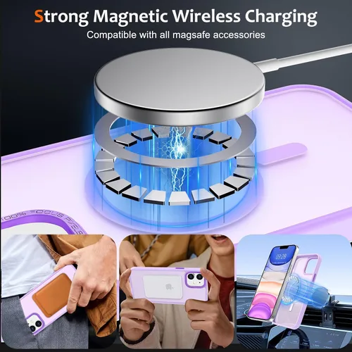 Vista 1411 de Anuck - Funda magnética para iPhone 11 compatible con MagSafe, carcasa trasera mate translúcida dura, borde de TPU, delgada, resistente a impactos
