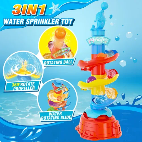 Vista 7 de Skirfy Aspersor de agua para niños, juguetes de agua 3 en 1 para niños y niñas, juego de pelota de atrapo, juego al aire libre, fiesta de verano