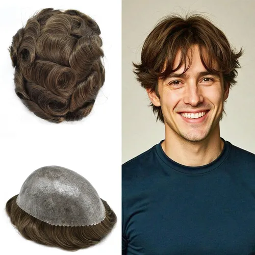 Vista 88 de Toupee for Men Hair Piece Real Human Hair Full Poly Skin Mens Toupee Mens Hair System Injected PU Hair System Invisible Hairpiece for