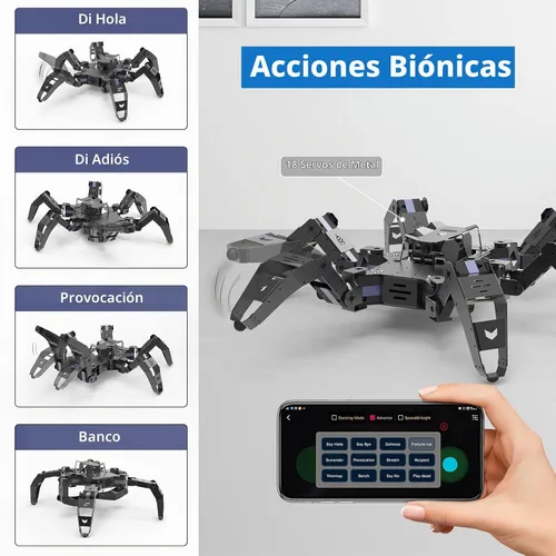 Vista 4 de Kit de robot Hexapod para ESP32, robot araña STEM para caminar, soporta programación Arduino C, App RC, transmisión de video, kit de marco
