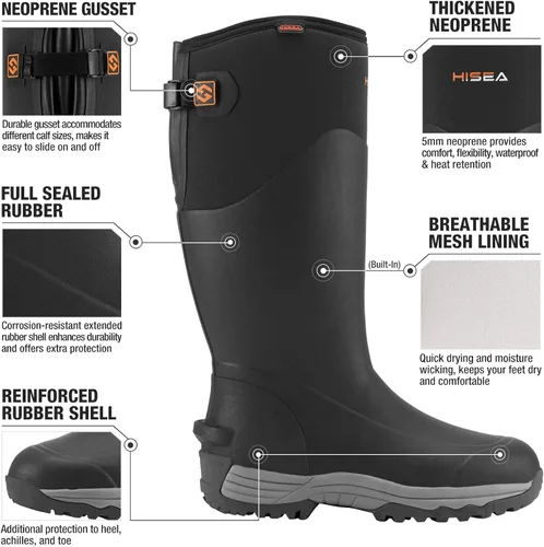 Vista 3 de HISEA Botas de lluvia de goma para hombre, botas de caza aisladas, botas de trabajo de neopreno impermeables para pesca agrícola, 6