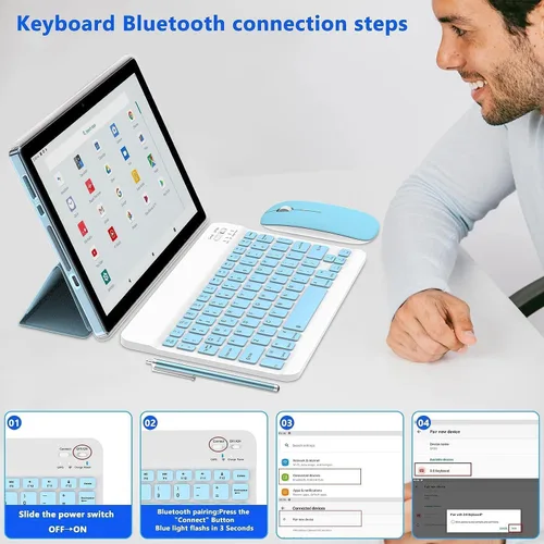 Vista 7 de Tablet 2 en 1 con estuche de teclado, ratón y stylus, tablet de 10 pulgadas Android 14 Tablets PC, 6GB RAM+32GB ROM compatible con 1TB expandible
