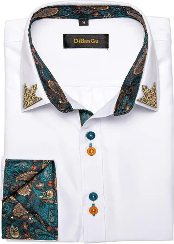 Vista 5 de DiBanGu Camisa casual de manga larga con botones para hombre, camisa de vestir de ajuste regular