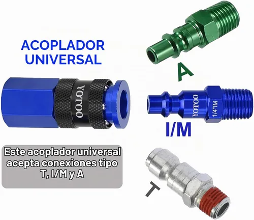 Vista 3 de YOTOO Kit de Acoplador de Aire Universal y Enchufe Industrial, 15 Piezas de Accesorios de Manguera de Aire de Conexión Rápida de Aluminio Duraderos
