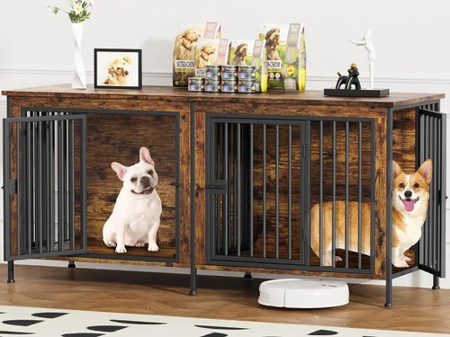 Vista 20 de EasyCom Mueble de jaula para perros para 1 o 2 perros, jaulas resistentes para perros individuales/dobles para perros pequeños, medianos y grandes