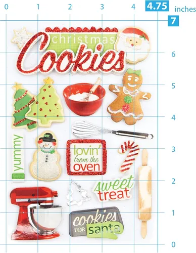 Vista 4 de Paper House Productions Die-Cut Dimensional & Glitter Accent Scrapbook Sticker Sheet - Christmas Cookies, 3-Pack