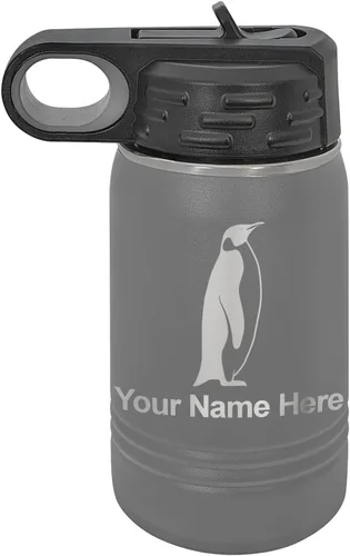 Vista 70 de LaserGram Botella de agua personalizada, pingüino, acero inoxidable de doble pared aislada al vacío con popote superior, regalo grabado