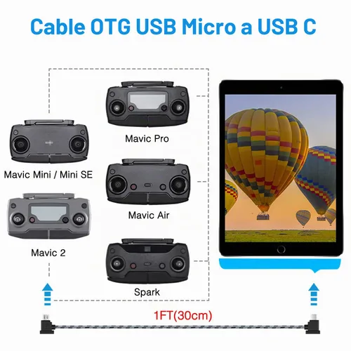 Vista 3 de Cable de control remoto micro a USB C de 1 pie+0.5 pies (paquete de 2) para iPhone 17/16/16e/15 Pro Max, DJI Mavic Mini SE, Mavic 2 Pro/Zoom/Air