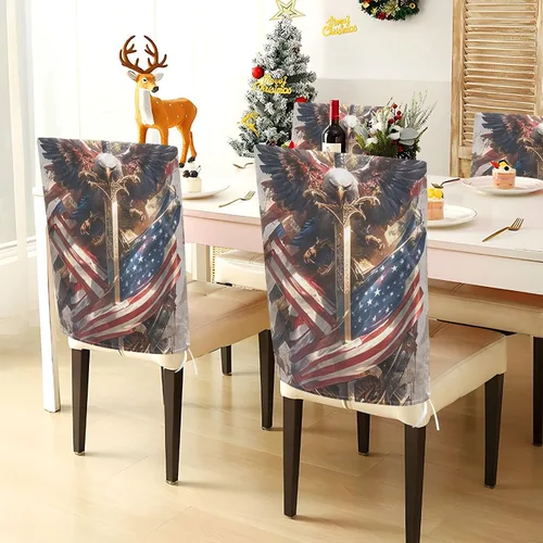 Vista 4 de 4th of July Independence Day White Warrior Bird Decorative Chair Protectors Covers for Retro Dining Chairs Removable Dorm Chair Cover Protector