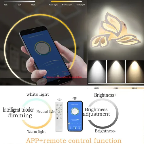 Vista 5 de Modern Floral LED Ceiling Light with Remote Control, 36W,Ceiling Light Fixture,Supports APP dimming, Suitable for bedrooms, Balconies, hallways