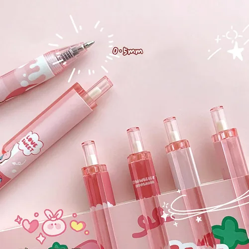 Vista 5 de MOZXIRZ 6 bolígrafos de tinta de gel, bolígrafos retráctiles de dibujos animados, bolígrafo de 0.020 in, suministros escolares de oficina para niñas