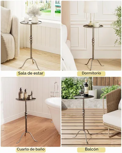 Vista 9 de 25.6" Vintage Round Pedestal End Table with Tray Top, Antique Martini Cocktail Accent Table for Living Room, Bedroom, Drink Table with Brass