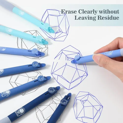 Vista 4 de BAYTORY 8 piezas de lindos bolígrafos de gel retráctiles y borrables, bolígrafo de tinta azul y negra con borrador transparente, escritura suave