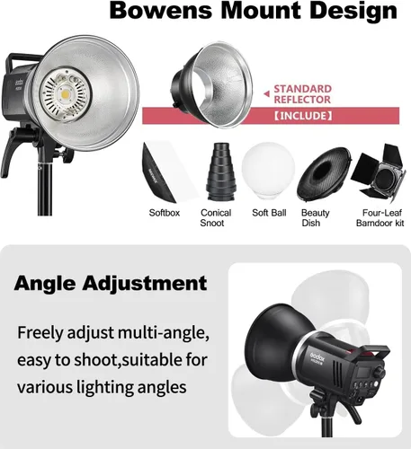Vista 4 de GODOX MS300V - Kit de luz de fotografía flash de estudio, 2.4G 300W Bowens Mount Strobe Flash Kit de iluminación con soporte de luz, caja de luz