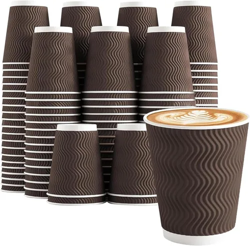Vista 12 de Clawsoff - Paquete de 90 tazas de café de papel desechables de 16 onzas Marrón
