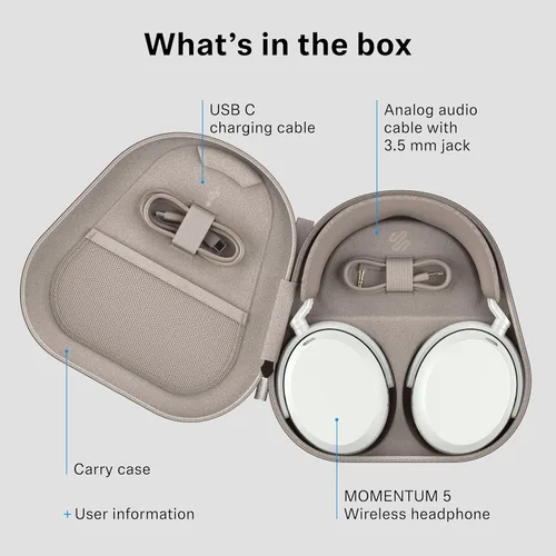 Vista 9 de Sennheiser Momentum 5 Auriculares inalámbricos, ANC, batería de 56 horas, color blanco