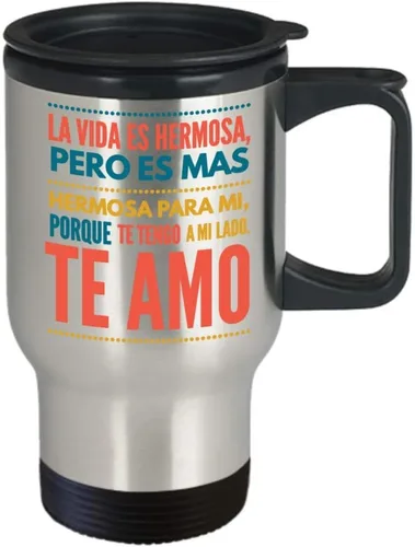 Vista 2 de Taza de Cafe Te Amo Vaso, taza café divertidas, tazas personalizadas, taza de café inspiradoras, taza con mensajes positivos.