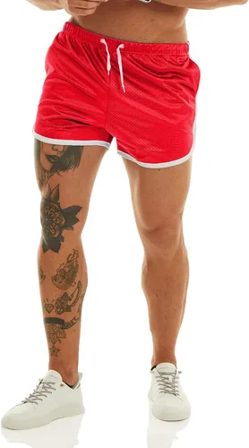 Vista 6 de Ouber Pantalones cortos ajustados para hombre, culturismo, entrenamiento, gimnasio, correr, pantalones cortos de levantamiento ajustados