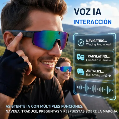 Vista 3 de Gafas de sol inteligentes Sport AI con cámara POV 4K (negro/azul hielo) Audio y video, traducción en tiempo real, asistente de voz AI