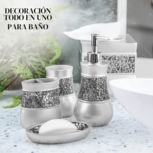 Vista 7 de Juego de accesorios de baño plateado completo de 6 piezas de vidrio agrietado