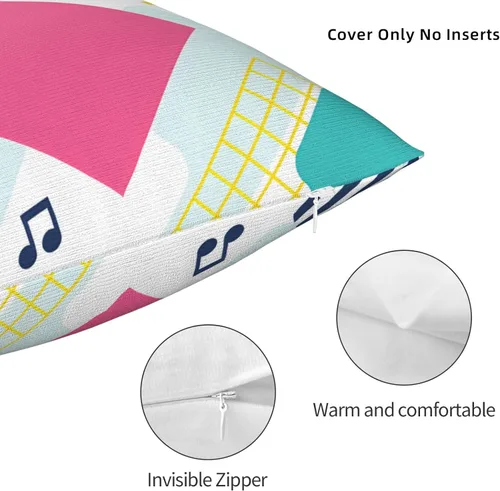 Vista 3 de Retro Musical Notes. Geometric Shapes Pillow Covers20 X20 Super Soft Plush Pillowcases for Home Decor