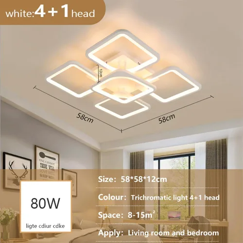 Vista 6 de Lámpara LED de techo regulable, 5 luces de techo de 23 pulgadas, montaje empotrado, lámpara de 80 W para sala de estar, dormitorio, cocina