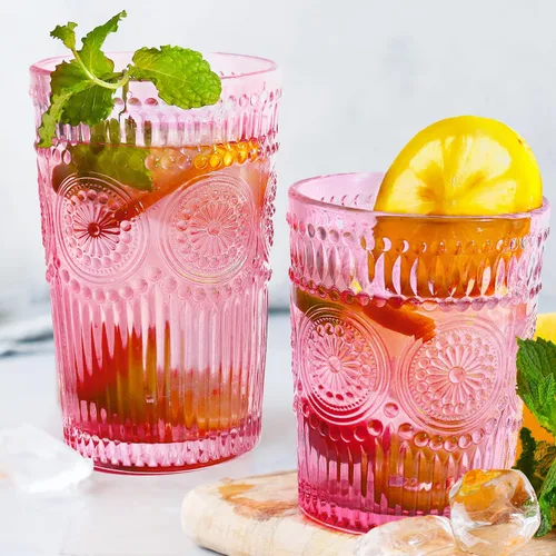 Vista 10 de Loivttvv Juego de 12 vasos vintage para beber, vasos highball de 12 oz y vasos de cristalería acanalados en relieve de 9 oz para cóctel de Acción