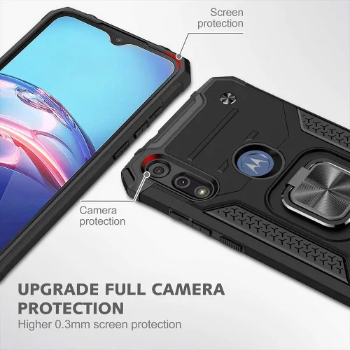 Vista 3 de HNHYGETE Funda para teléfono Moto E, Motorola E con protector de pantalla HD, a prueba de golpes, resistente a los golpes, con anillo de rotación