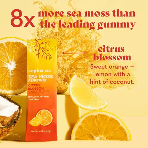 Vista 4 de Copina Co. Refrescante orgánico de musgo marino irlandés para la salud intestinal y el apoyo inmunológico 200 mg Sabor a flor de cítricos