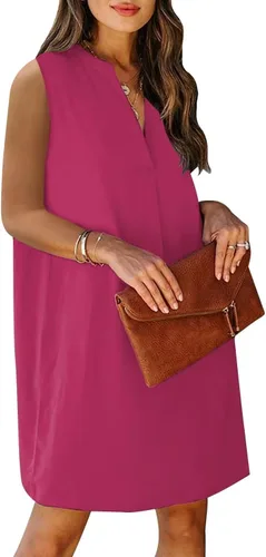 Vista 2 de QACOHU Vestidos de verano 2024 para mujer, sin mangas, camiseta floral para playa, vestido casual sin mangas, tallas S-2XL