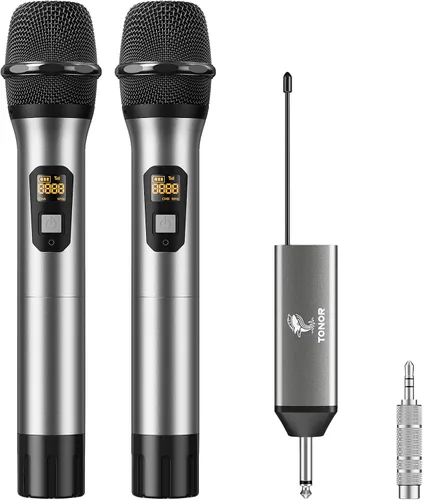 Vista 11 de Micrófono inalámbrico TONOR, sistema de micrófono de mano inalámbrico de metal UHF con receptor recargable, para karaoke, canto, fiesta, boda, DJ