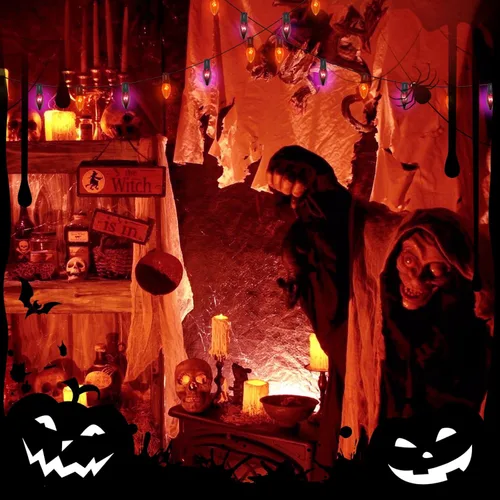 Vista 5 de Luces de camino de Halloween al aire libre, 19.5 pies de C9, luces de poste de Halloween con 10 bombillas C9 naranjas transparentes y negras, luces