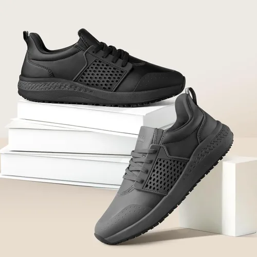 Vista 3 de Zapatos de trabajo antideslizantes para hombres, zapatos de cocina antideslizantes resistentes al agua, para restaurante, chef, servicio
