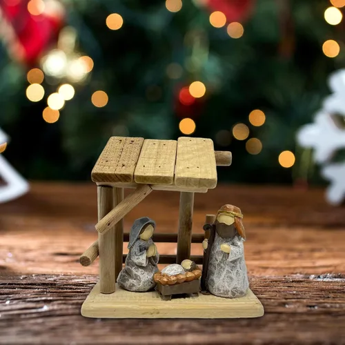 Vista 5 de Estatua de belén de Navidad, adorno de mesa, delicado, coleccionable, decoración navideña, escultura de resina de madera para estante del hogar