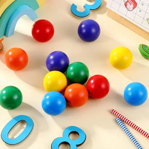 Vista 7 de Bucherry 6 bolas de madera Montessori Rainbow de 1.8 pulgadas, colores Colores variados