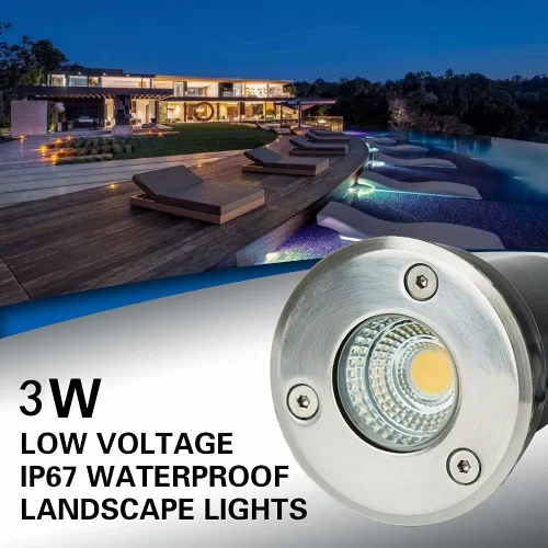 Vista 2 de Paquete de 12 luces LED de bajo voltaje de 3 W, luces de pozo de 12 V/24 V CA/CC, luz impermeable IP67 en tierra e iluminación de paisaje