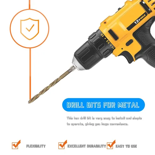Vista 3 de 13pc Hex Shank Twist Drill Bit Set High Speed Steel Hss for Wood Metal Plastic Cement with Long Spiral Design Multipurpose Industrial Drill Bits