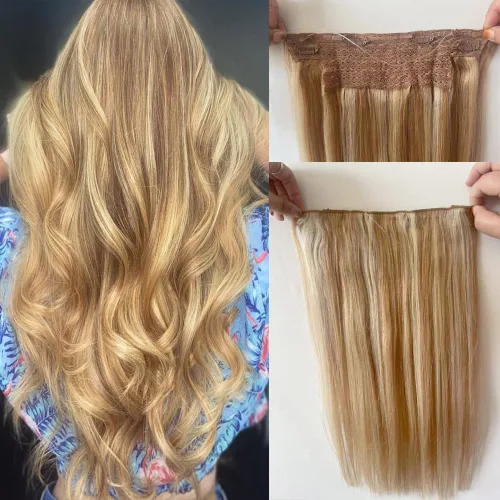 Vista 9 de Extensiones de cabello con alambre negro, extensiones de cabello balayage, extensiones de cabello con alambre de cabello humano, 14 pulgadas 70 g