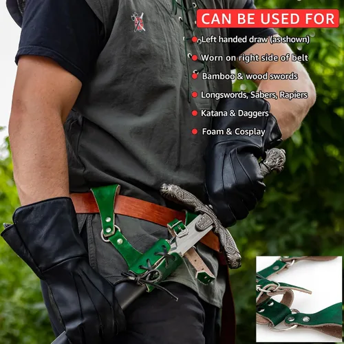 Vista 53 de Armory Replicas™ - Rana espada de cuero hecha a mano – Disfraz medieval LARP hebilla ajustable y cinturón de arma con cable soporte
