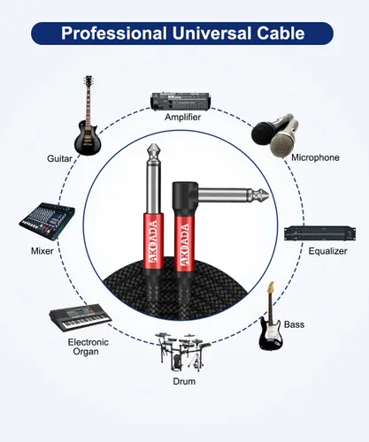 Vista 4 de AkoaDa Cable de guitarra de 1/4 de 20 pies, paquete de 2 unidades, cable TS para guitarra eléctrica de ángulo recto compatible con guitarra, bajo