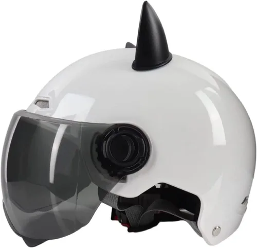 Vista 10 de Casco vintage para motocicleta para adultos, con visera solar, diseño retro con orejas de gato, casco de ciclomotor ligero abierto para hombres